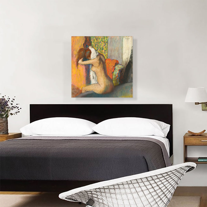 «After The Bath, Woman Drying Her Neck 1895» par Edgar Degas - peinture sur toile tendue, H 26 po x l 26 po x P 1,5 po