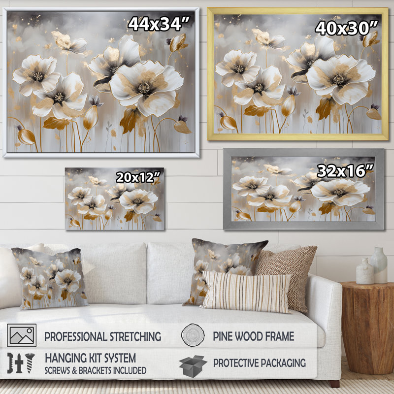 Souvenirs de coquelicots, rêves de fleurs IV sur toile, Cadre flottant blanc, H 16 po x l 32 po x P 1,5 po