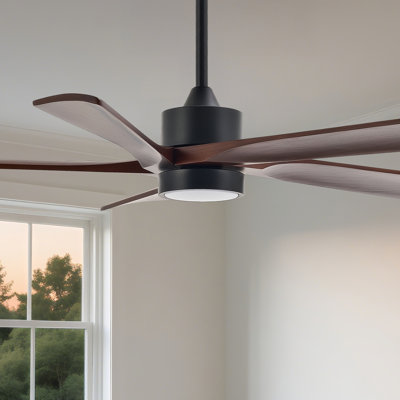 5-Blade Transitional Modern Solid Wood LED Ceiling Fan with Dimmable Light and Remote