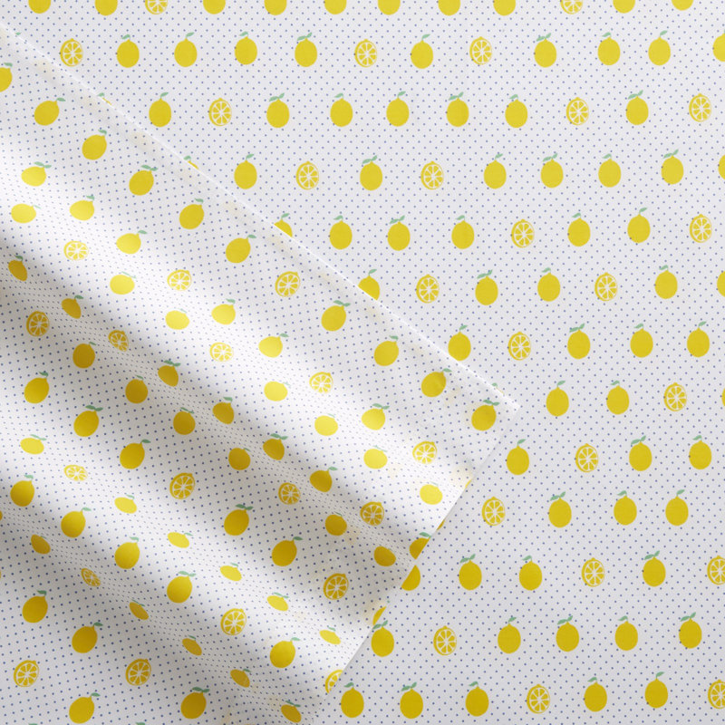 Twin Blue and Yellow Lemon Print Cotton Percale Sheet Set