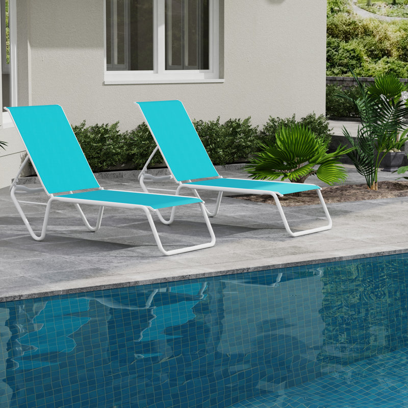 Gardenella Outdoor Metal Chaise Lounge, Sky, White