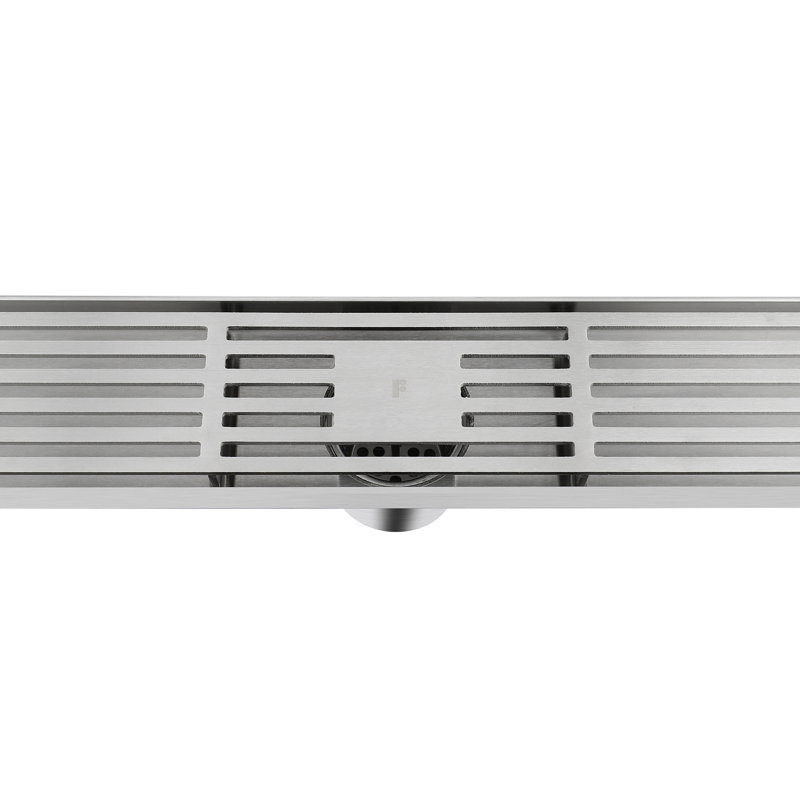 FINE FIXTURES Linear Shower Drain, 24 inch Slotted Grate Design, 10-Gauge 304 Stainless Steel, Center Outlet, Fast Drainage, Hair Strainer Included