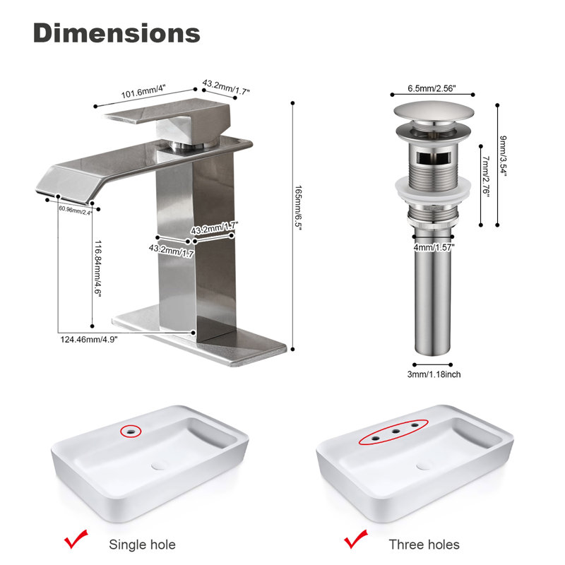 Single Handle Waterfall Bathroom Faucet With Pop-up Drain, Brushed Nickel