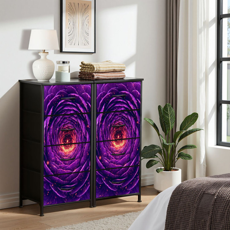 Commode pour commode de chambre à coucher pour tir de garde-robe à fleurs mauves et commodes à tiroirs