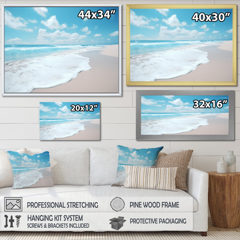 «Alve Beach Minimalisme Landscape I», reproduction sur toile, H 16 po x l 32 po x P 1 po, Cadre simple argenté