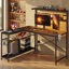 Zabarskaya Gaming Desk, Computer Desk with Power Outlets, LED Lights, Reversible Corner Desk with 4-Tier Shelves,Cup Holder & Hook Carbon Fiber-1392871146-1392850923