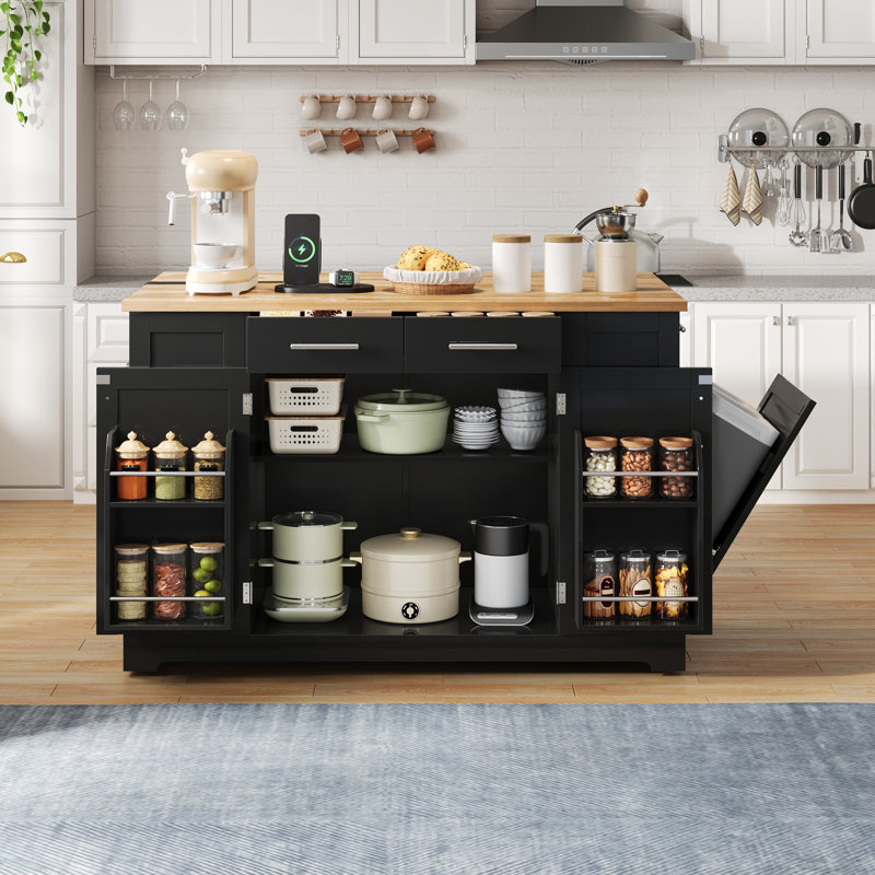 138 cm W Kitchen Island with, Black
