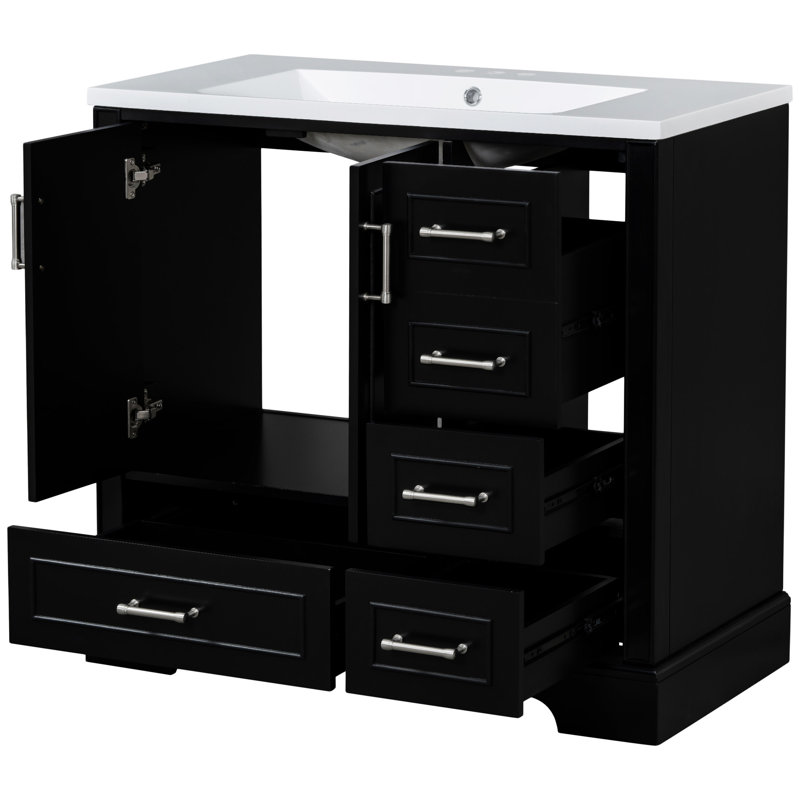 Ensemble de meuble-lavabo traditionnel en résine avec tiroir, porte, armoire de rangement pour salle de bain, Argent argent