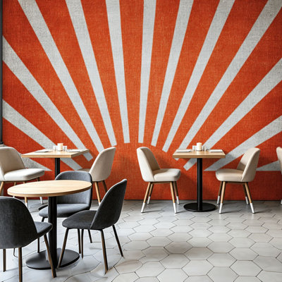 Peel and Stick Wallpaper Wall Mural Orange Sun print boho minimalist geometric abstract sunset print Wall Art Self Adhesive and Removable