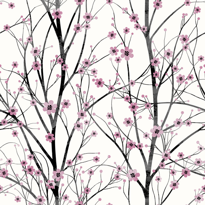 Seamless Pattern With Pink Cherry Tree Blossom - Wrapped Canvas Painting, 30cm H x 30cm W x 3.8cm D