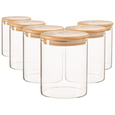 Argon Tableware - Scandi Glass Storage Jars with Wooden Lids - Set of 6