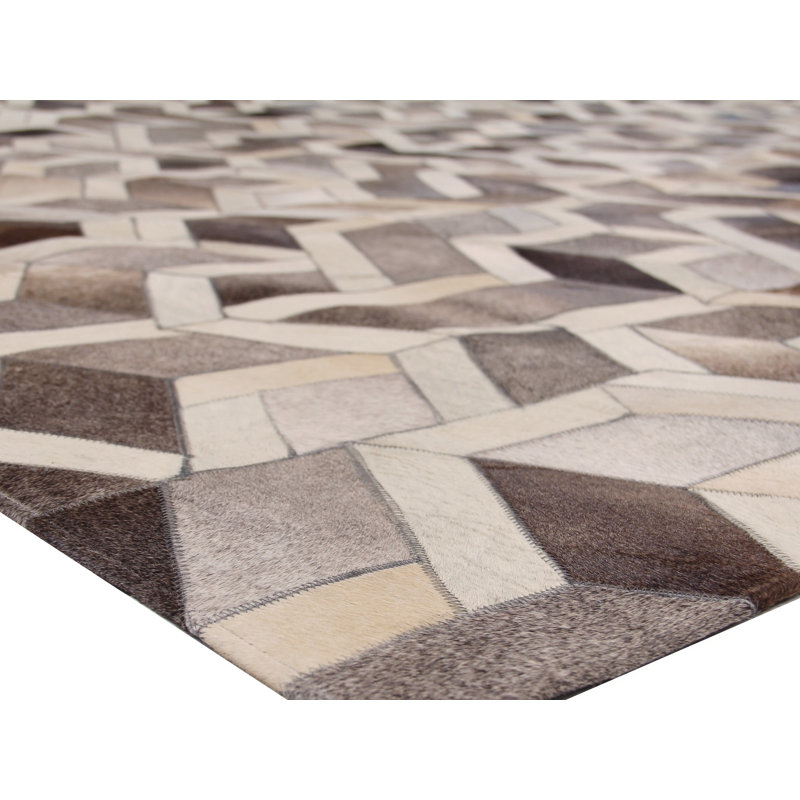 Natural Hide Cowhide Geometric Area Rug, Rectangle 9'6" x 13'6"