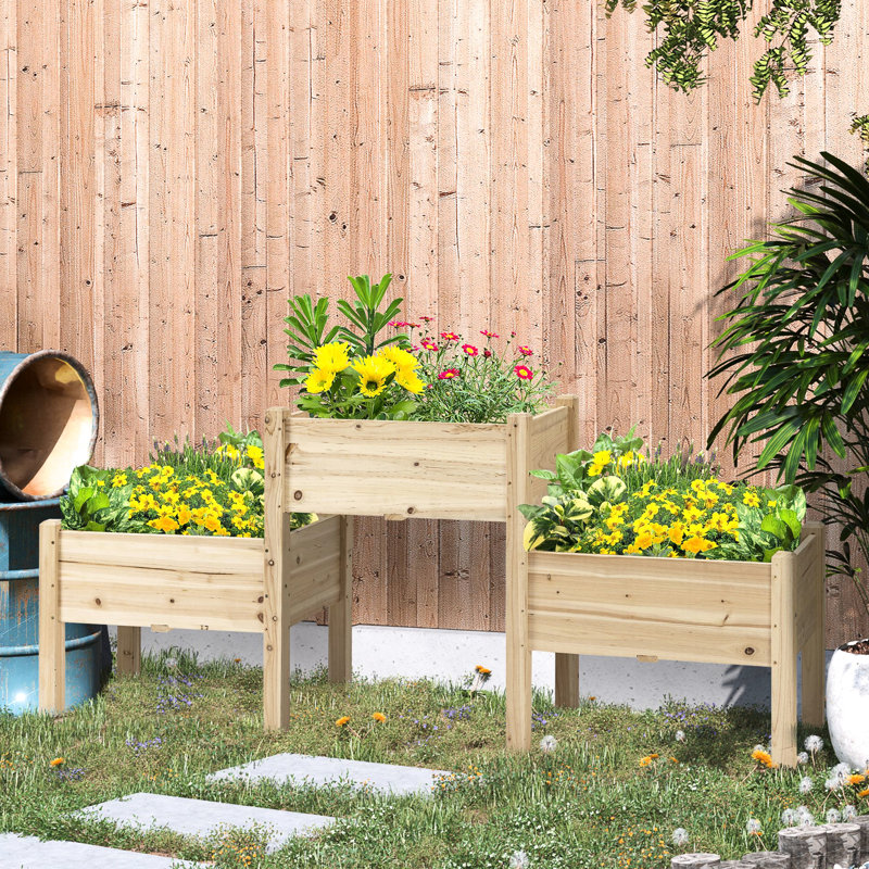 Support de jardin surélevé avec 3 boîtes à fleurs - Lit surélevé en bois pour légumes, herbes, plantes