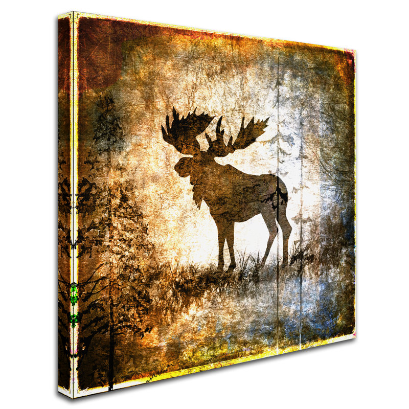 High Country Moose Brown Silhouette Canvas Art with Floater Frame