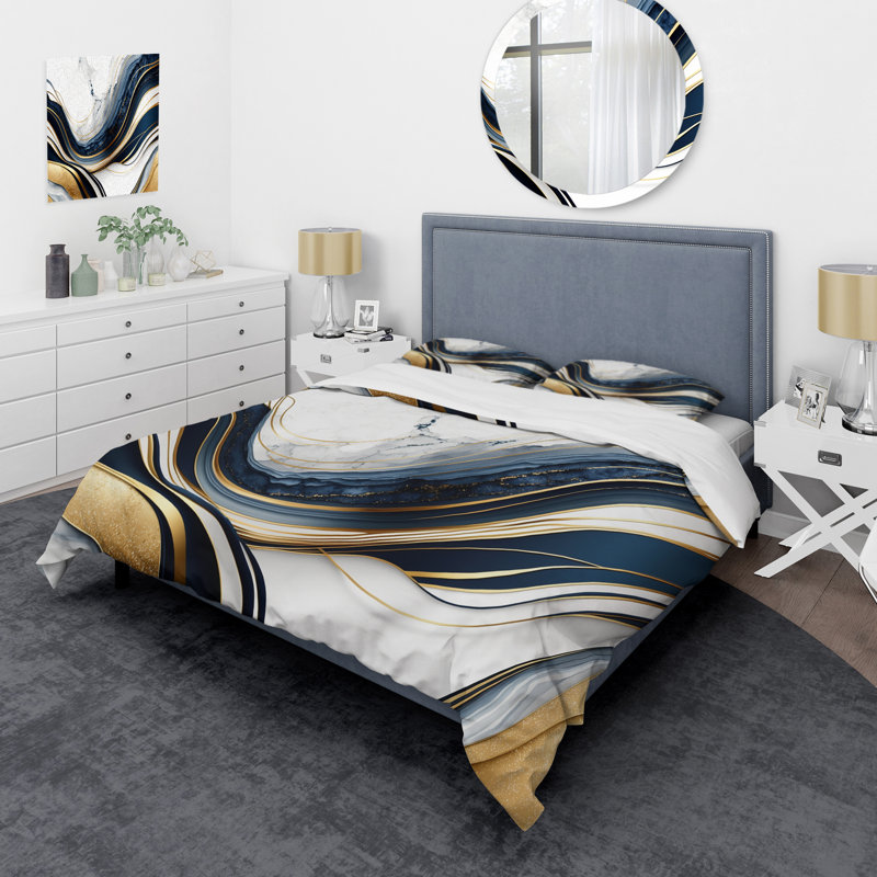 Ensemble de housse de couette Abstract Geode Waves Blue and Gold III BeddingMicrofiber / Polyester