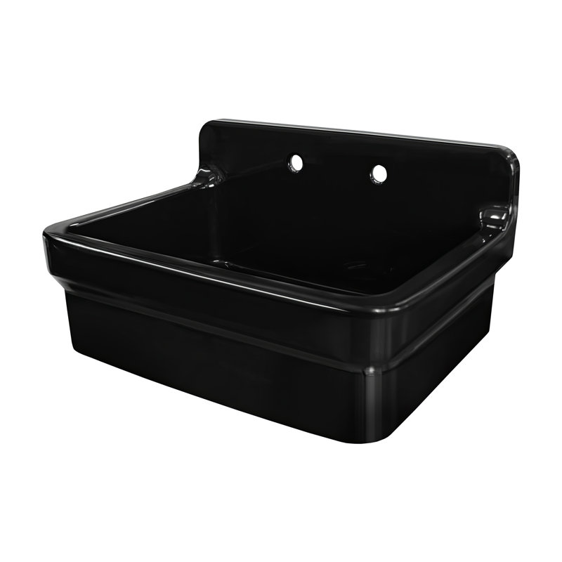 Fireclay 30" x 22" Drop-in Sink with 2 Faucet Holes on Backsplash, Black