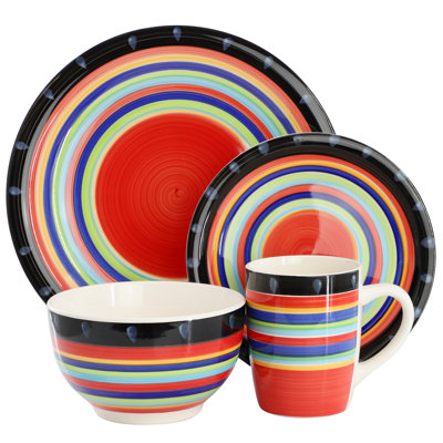 HomeStyle Entertaining Casa Stella 16 Piece Stoneware Dinnerware Set in Red Multi