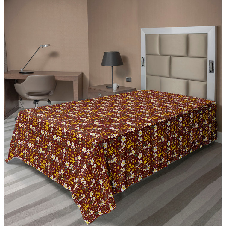 Ambesonne, drap plat à motif floral et feuilles, art rétro
