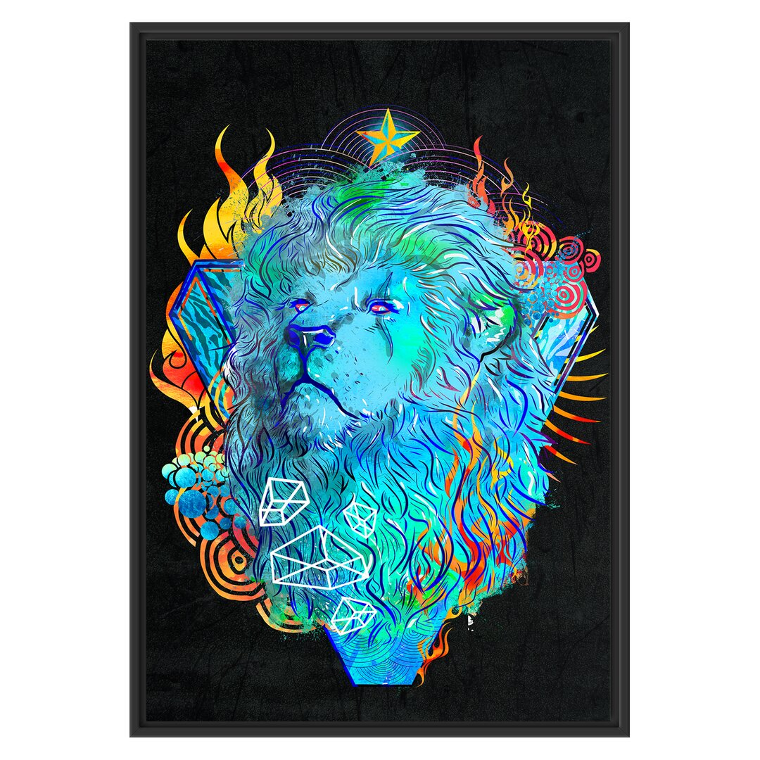 Gerahmtes Wandbild Lion fire schwarz