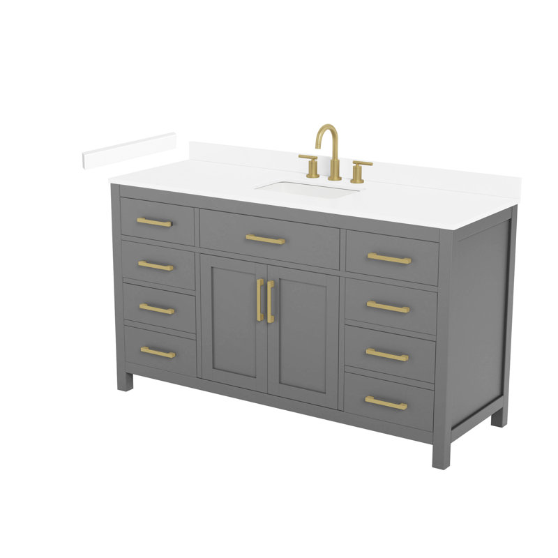 Ensemble de meuble-lavabo simple 60 po Beckett, gris foncé, Gris foncé avec bordure dorée brossée