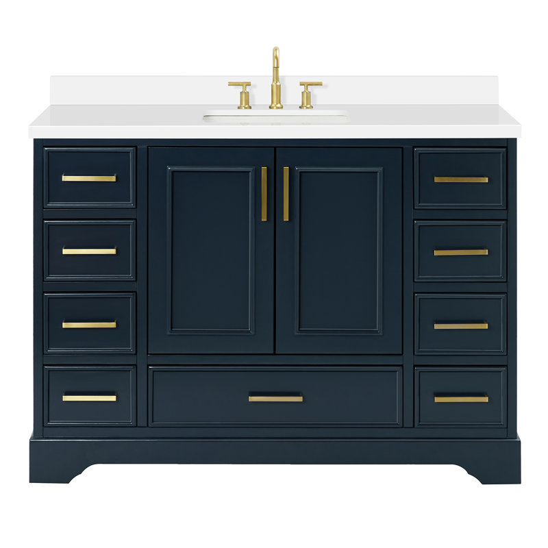 49'' Single Bathroom Vanity with White Quartz Top, Midnight Blue