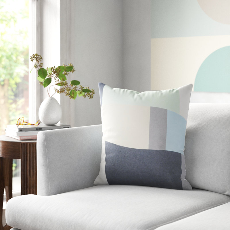 Coussin Almendra, Petit, Menthe / anthracite / beige / bleu ciel, Mélange de duvet