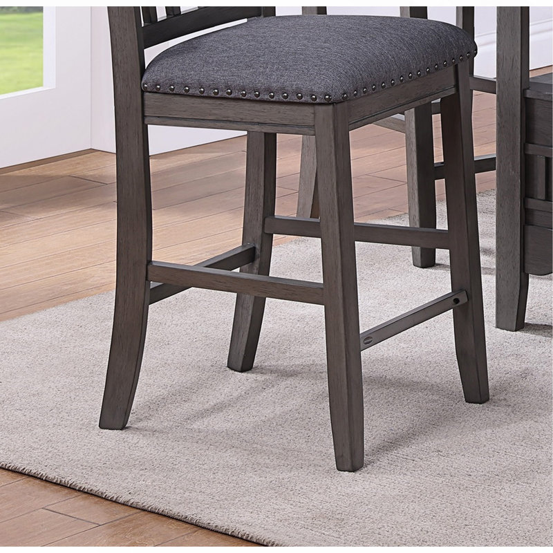 Ensemble de chaises hautes de 2 pièces pour salle à manger en bois massif gris à hauteur de comptoir rembourrée