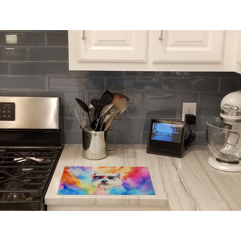 Westie Hippie Dawg Glass Cutting Board Large