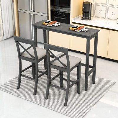 3- Piece Rectangular Wood Bar Height Dining Set with Upholstered Chairs