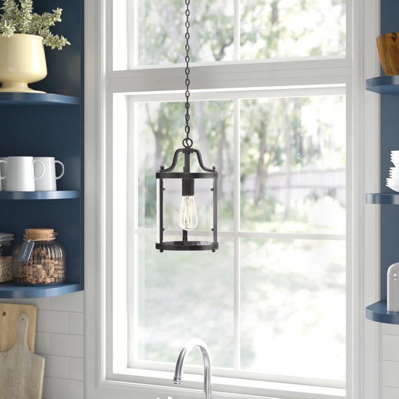 Luminaire suspendu lanterne à 1 lumière Aarav, Noir mat