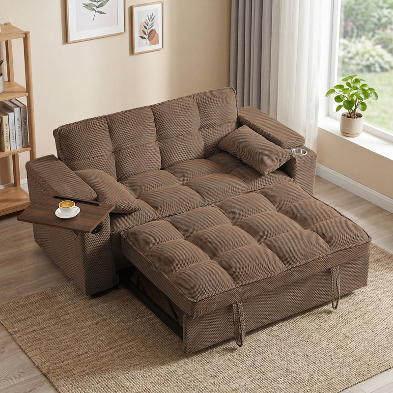 65"W Convertible 3 in 1 Sofa Bed, Vincy Pull Out Couch Loveseat Sleeper with Side Table&USB&Type-C Ports&Storage Armrests