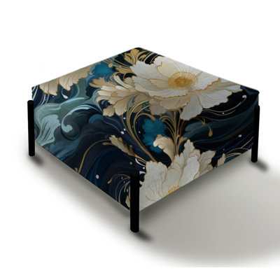 Navy Blue Underwater Elegance Coastal Pattern - Coastal Large Square Ottoman