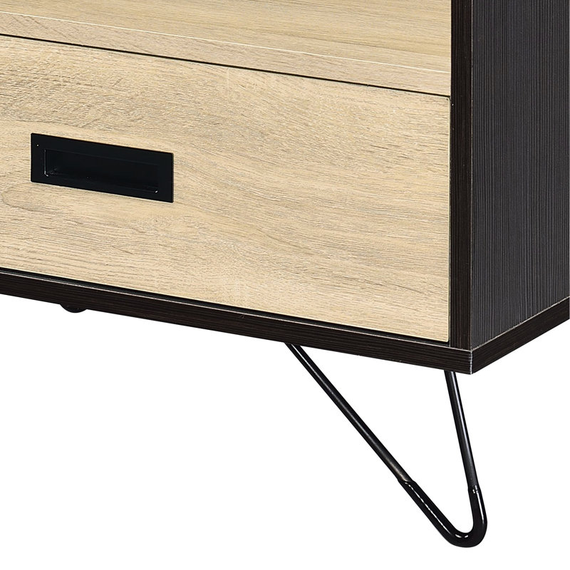 Table de chevet pour chambre à coucher en chêne et noir, 1 tiroir fonctionnel noir pour la chambre à coucher, solution de rangement compacte