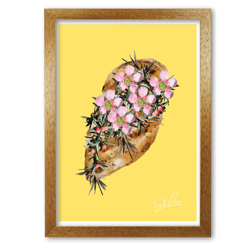 Chicken Food Porn - Painting, Honey Oak Frame, 30 cm H x 21 cm W x 5 cm D