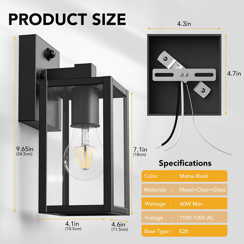 Dusk to Dawn Outdoor Wall Lantern 2 Pack (Bulbs not Included), Black