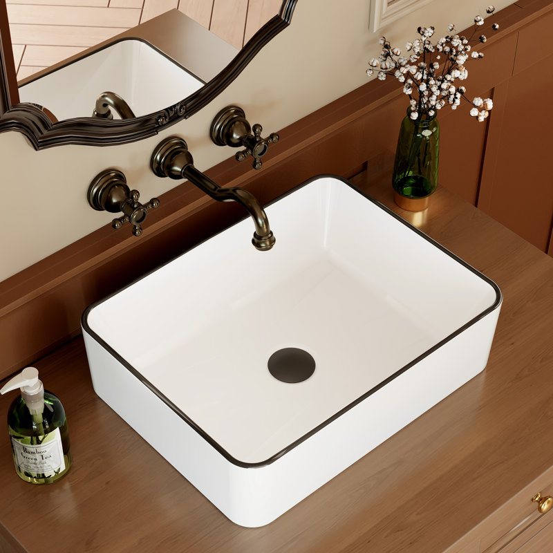 Lavabo de salle de bain rectangulaire en céramique blanche 18,9 po x l 14,6 po pour meuble-lavabo en porcelaine