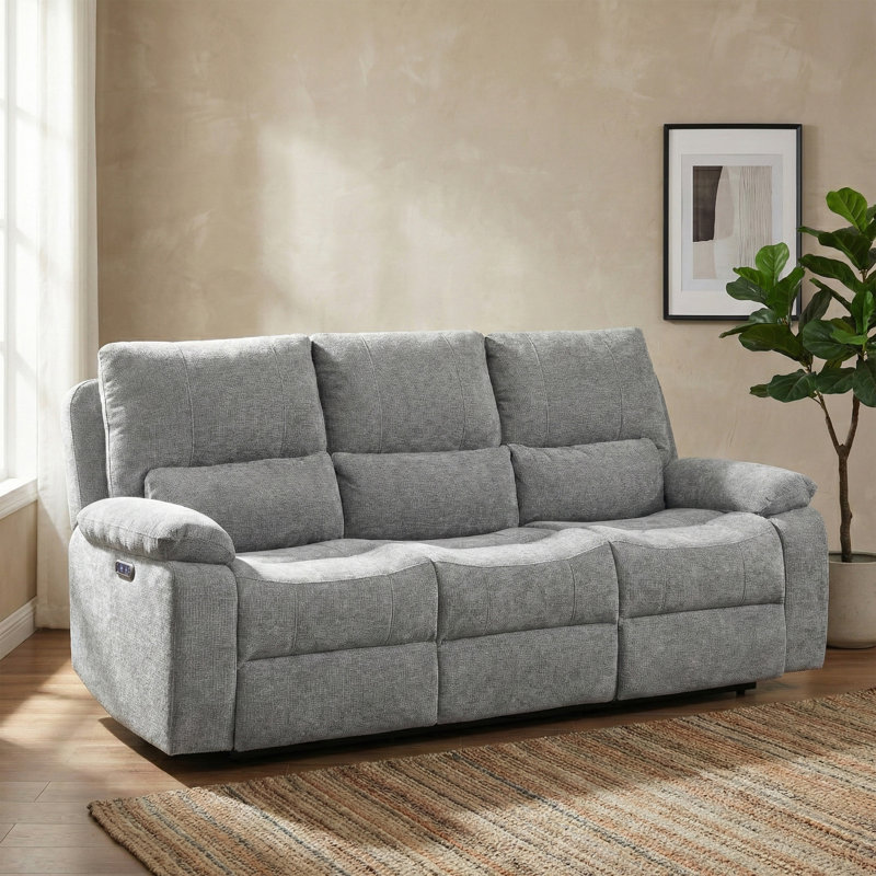 Tation Chenille Electric 3 Seater Reclining Sofa, Granite