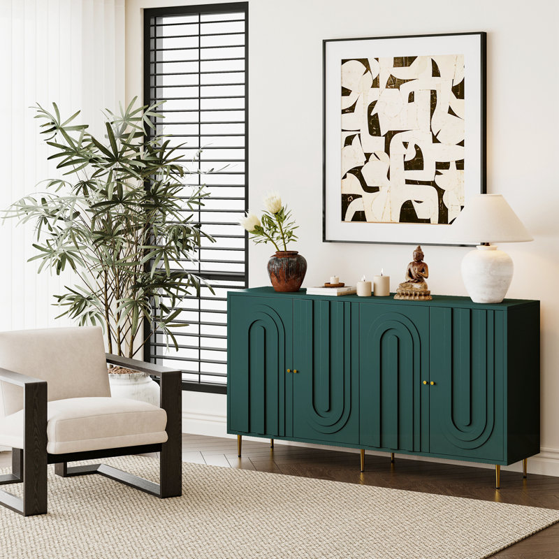 Sideboard with 4 Doors and sturdy metal legs, Green