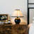 Blair 10" LED Classic Art Deco Black Small Table Lamp With Marble Round Base