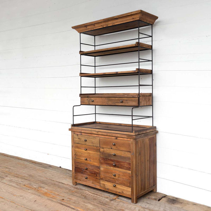 Reclaimed Wood and Metal Brown Baker's Rack with Drawers