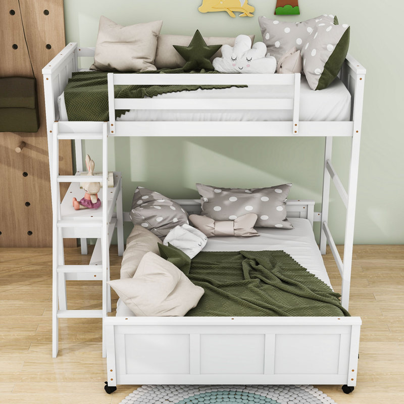 Jakavious Kids Bunk Bed with Drawers, Twin Over Full, White
