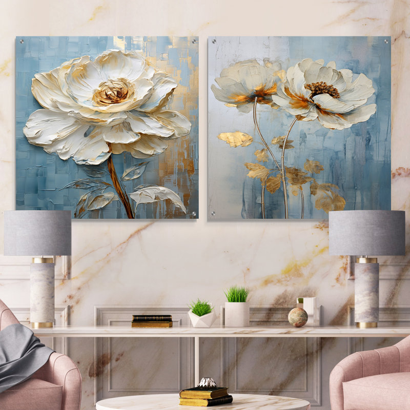 Ranunculus Radiance Treasure I - Ranunculus Acrylic Wall Art Glass Set Of 2, 36" H x 73" W