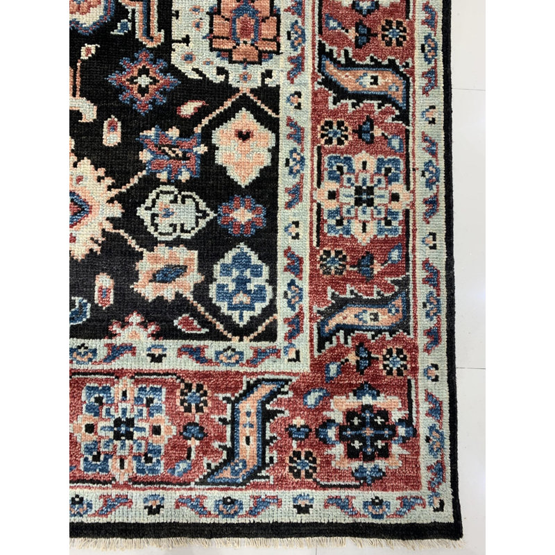 Tapis noir traditionnel en laine noué à la main noir, 10 pi x 14 pi