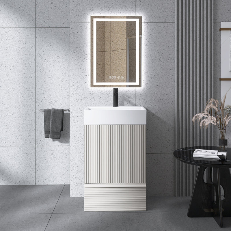Meuble-lavabo autoportant moderne rayé 20 po avec lavabo en céramique