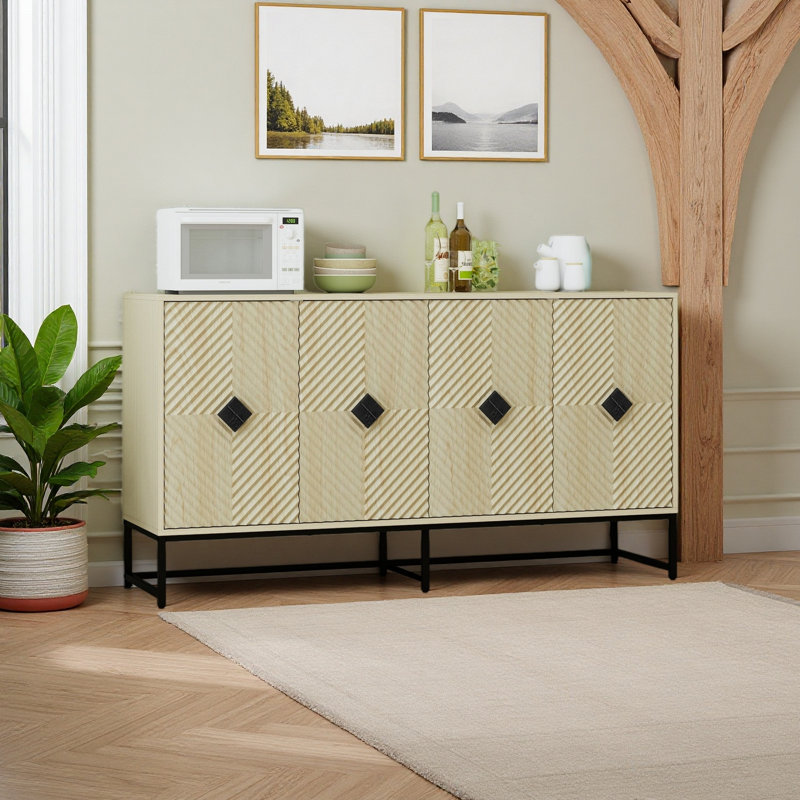 Buffet sculpté à 4 portes, armoire buffet avec rangement, armoire à café moderne avec tablette réglable pour le salon, la salle à manger et la cuisine