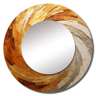 Gold Beige Spiral Poteries I - Abstract Spirals Decorative Mirror, Beige Round Wall Mirror, Printed Metal Art