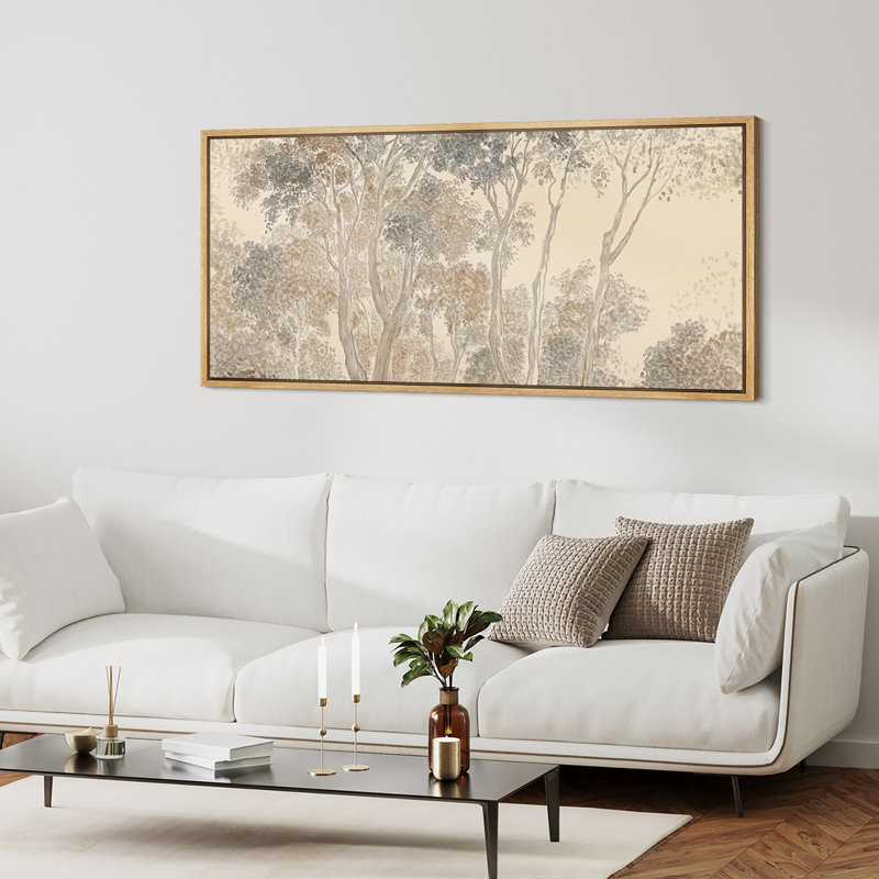 «Tan Grey Forest Trees Relaxing Calm», impression sur toile encadrée surdimensionnée, H 30 po x l 60 po, Naturel