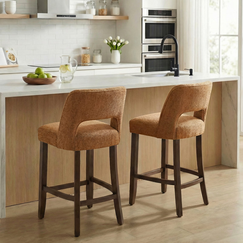 Tabouret de bar Bisto, Siège orange / cadre brun
