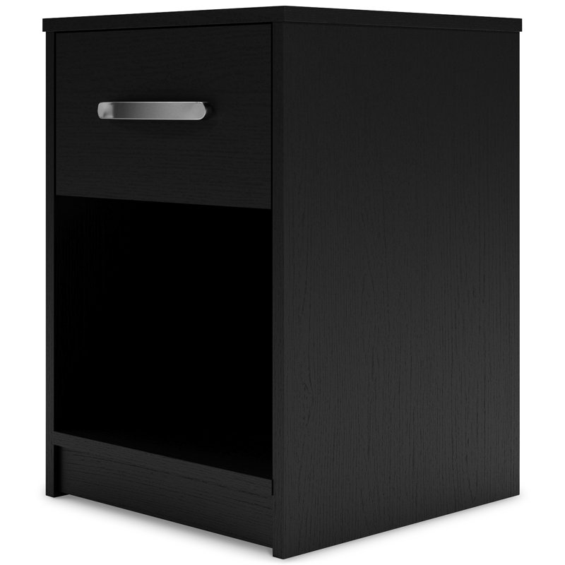 Dymone One Drawer Wood Nightstand, Black, 22.09" H x 15.79" W x 15.83" D