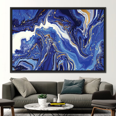 Abstract Navy Blue and Gold Marble Wall Art Poster for Modern Home Decor